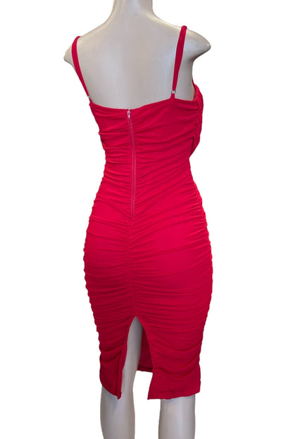 Mesh Back Slit Dress - Red