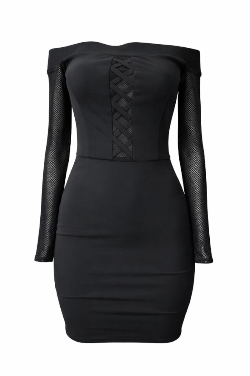 Black dress with unique design on a white background