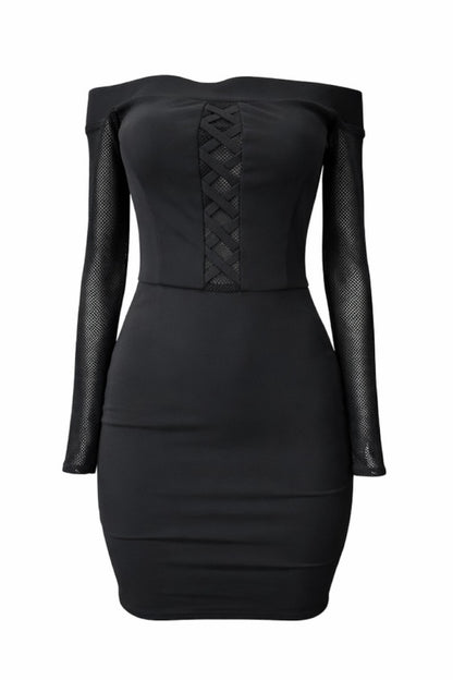 Black dress with unique design on a white background