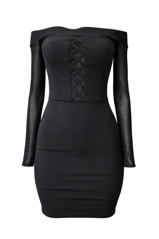 Black dress with unique design on a white background