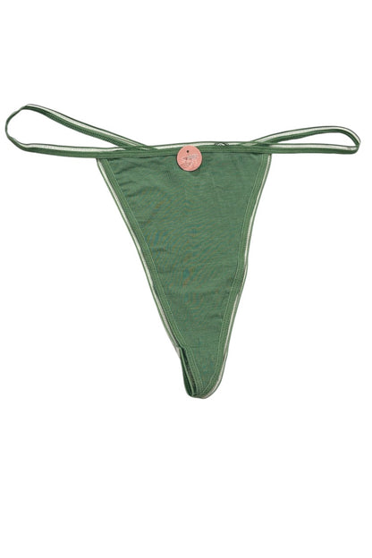 Green thong bikini bottom on a white background