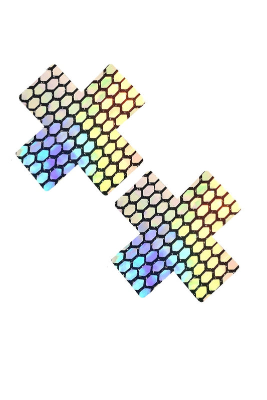 Two colorful honeycomb patterned pasties on a white background