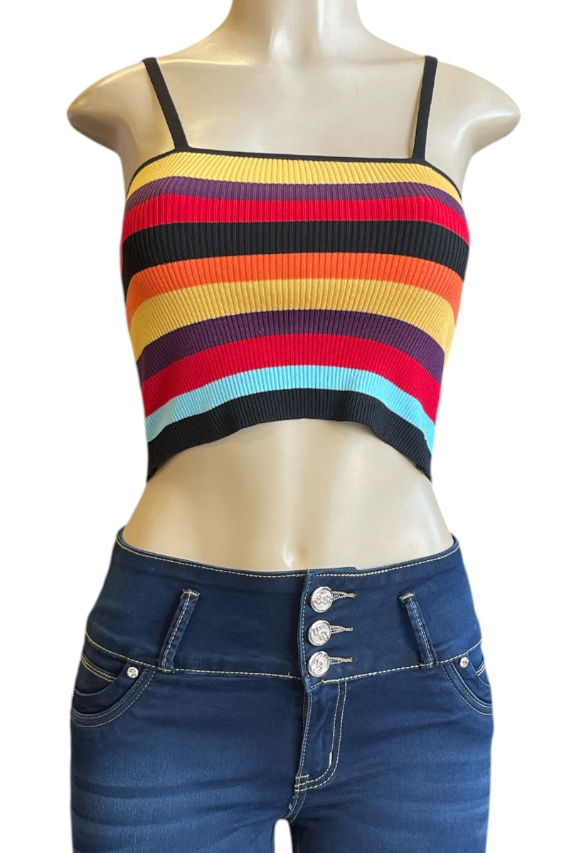 Multicolor Striped Ribbed Crop Top