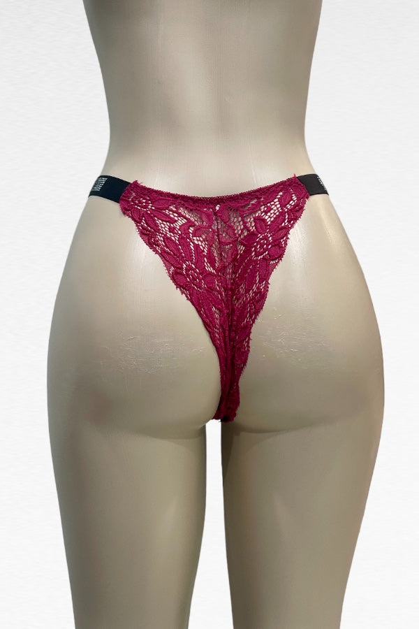 I Heart You Rhinestone Detail Lace Tanga Panty