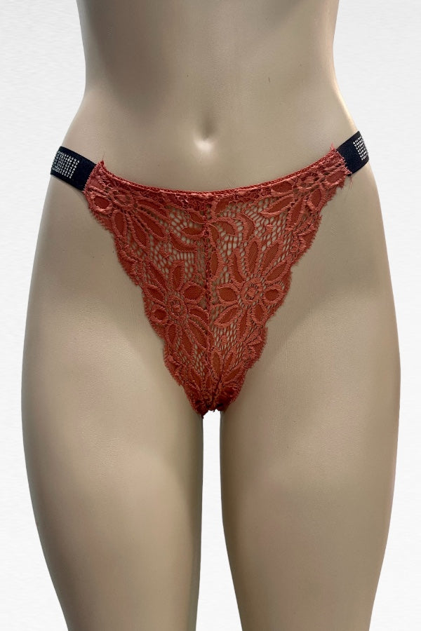 I Heart You Rhinestone Detail Lace Tanga Panty