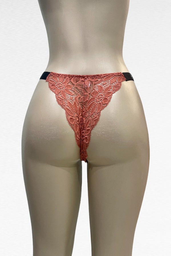 I Heart You Rhinestone Detail Lace Tanga Panty