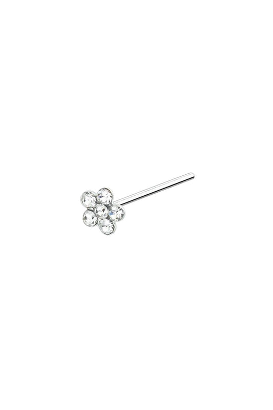 Flower Nose Ring - Straight - Silver