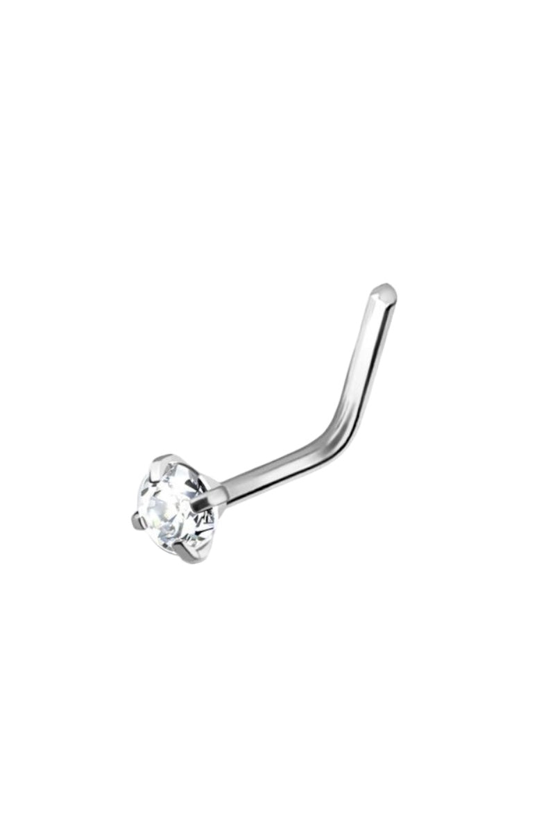 L Shaped Diamond Nose Ring - Silver