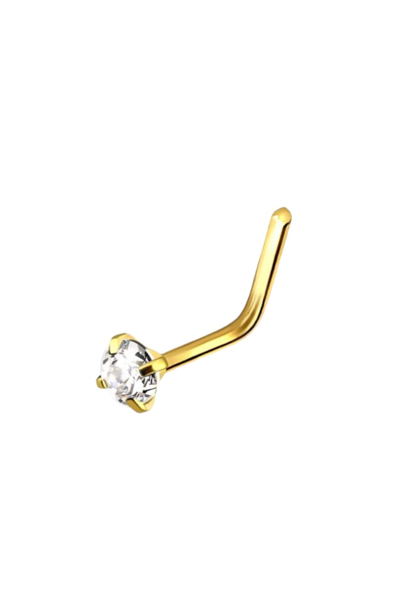 L Shaped Diamond Nose Ring - Gold