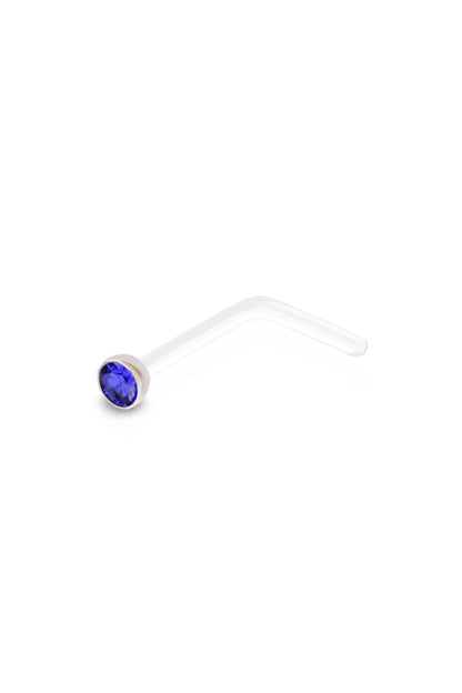 Diamond L Shaped Bio Flex Nose Ring - Blue