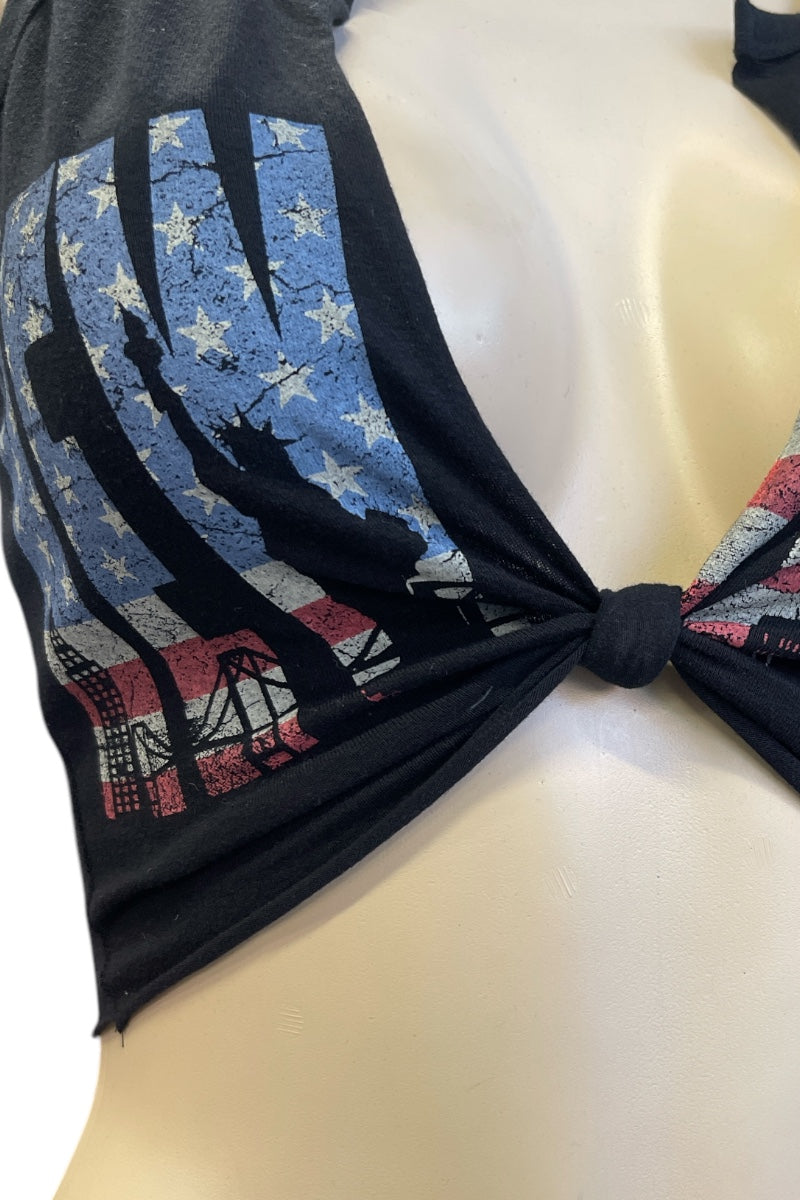 New York Flag Print Knot Crop Top