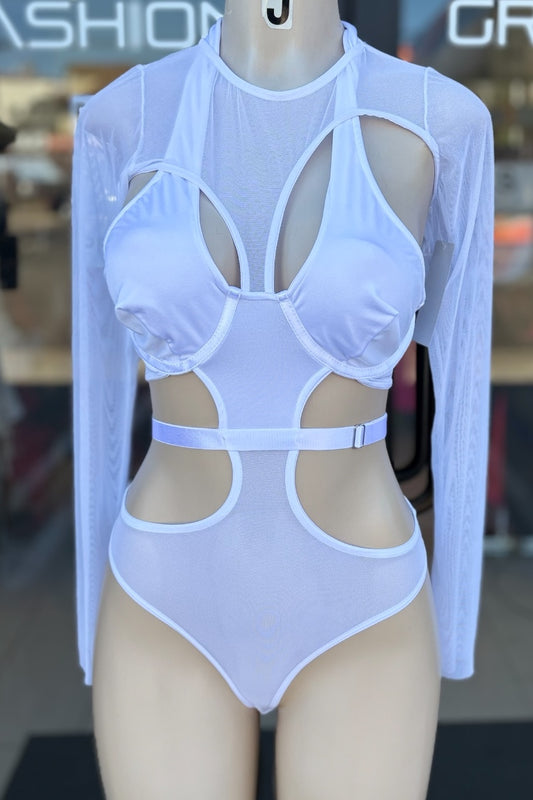 White long sleeve bodysuit on a mannequin 