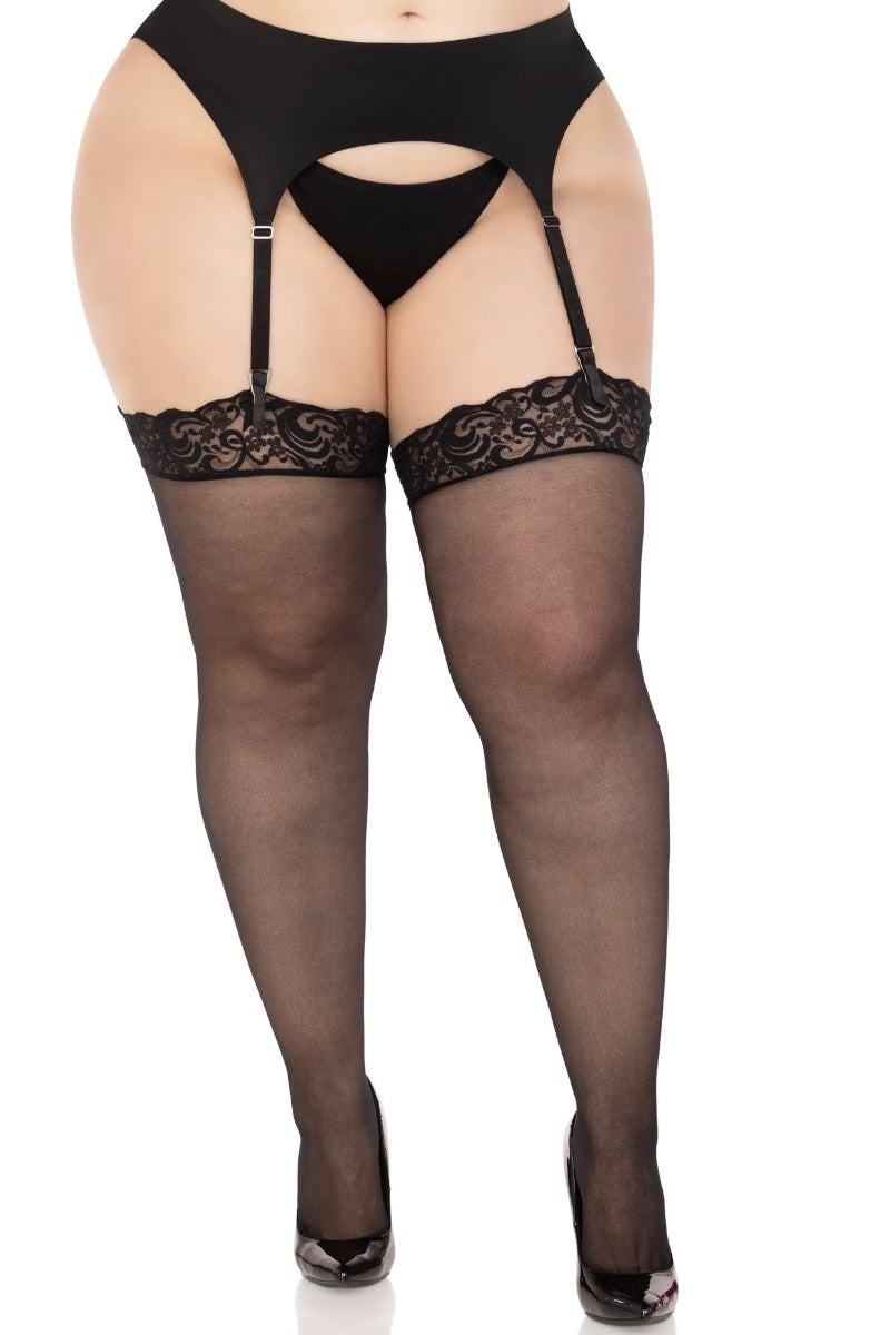 Black lace garter belt and stockings on a white background