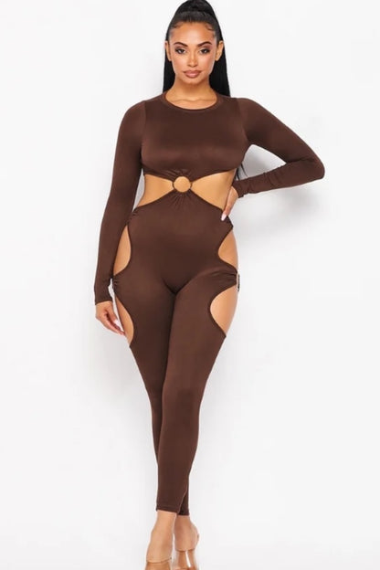 O-Ring Cut-Outs Long Sleeve Jumpsuit