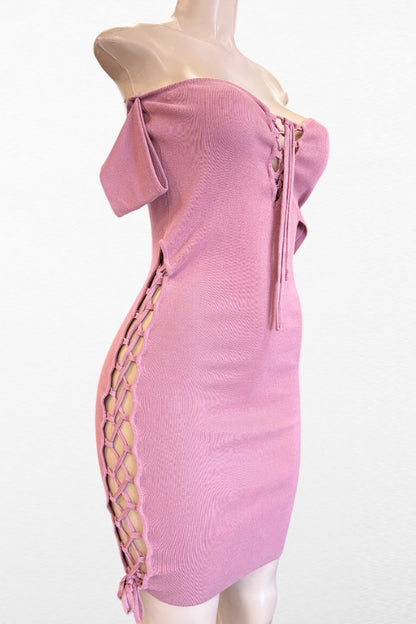 Off Shoulder Criss Cross Ribbed Dress