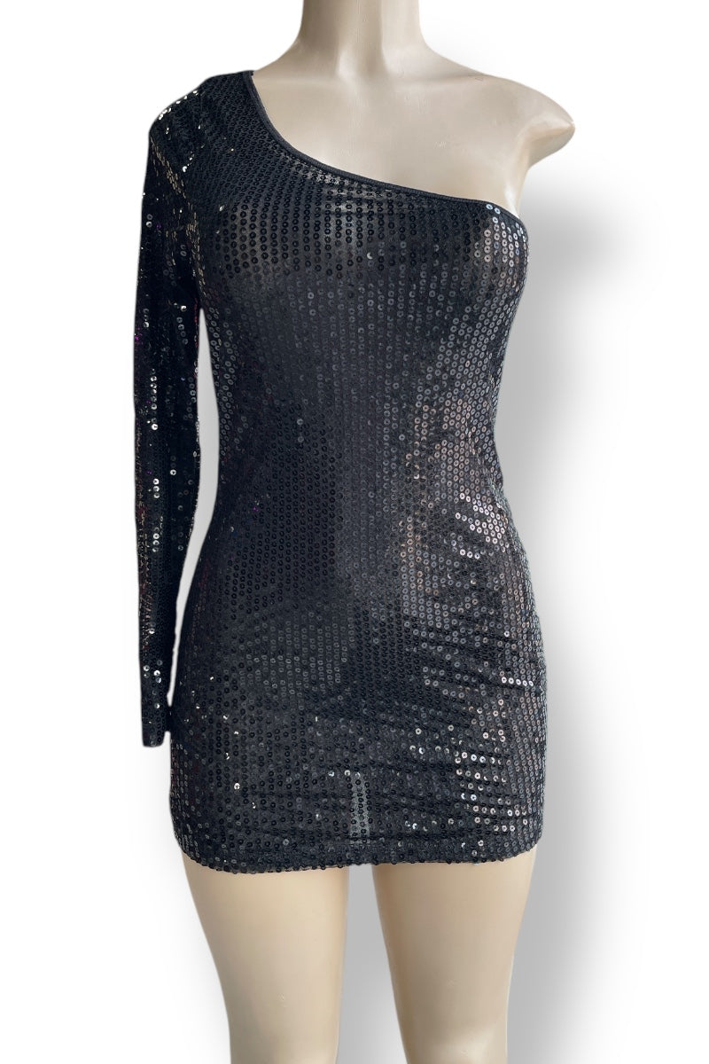 One Shoulder Sequin Lingerie Mini Dress