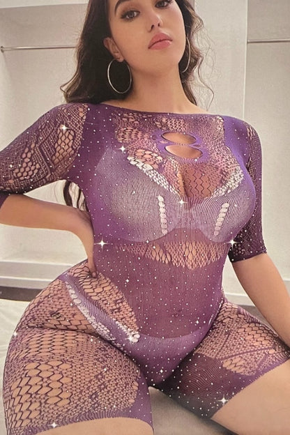 Rhinestone Lace Lingerie Romper