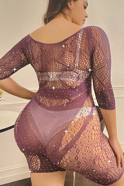 Rhinestone Lace Lingerie Romper