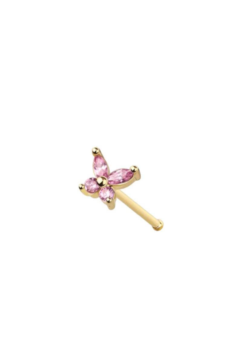 Butterfly Gold Nose Ring - Ball End - Pink