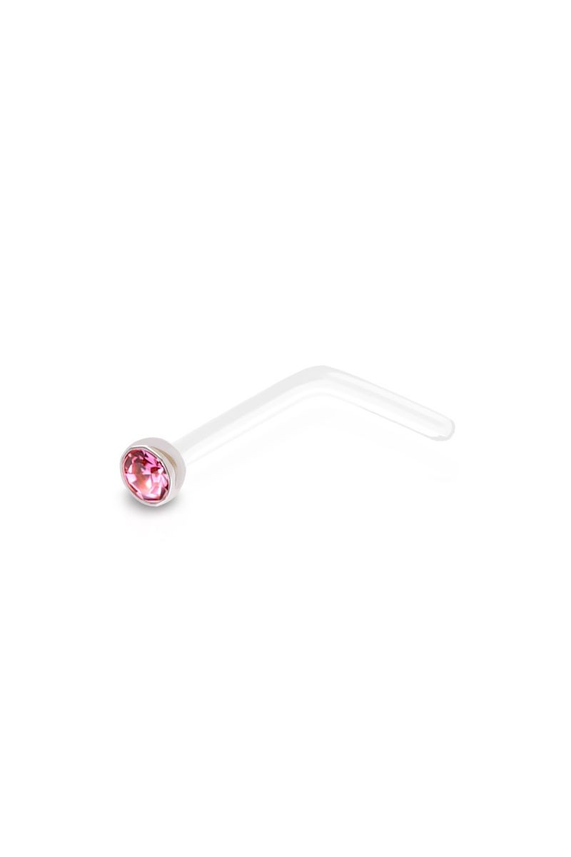 Diamond L Shaped Bio Flex Nose Ring - Pink