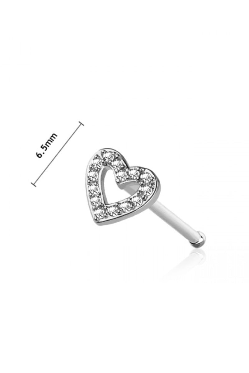 Diamond Heart Nose Ring - Ball End - Silver - 6.5mm