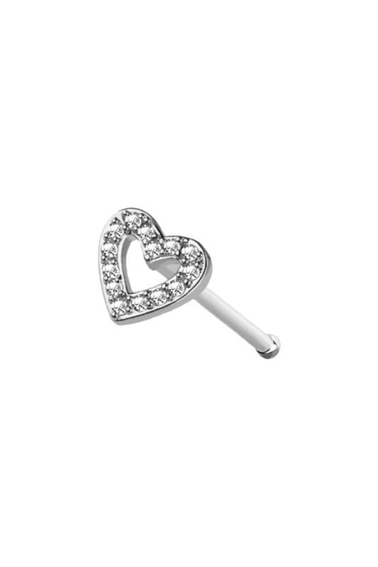 Diamond Heart Nose Ring - Ball End - Silver