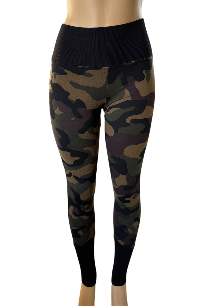 Camo Ribbed Trim Leggings #PZ7275