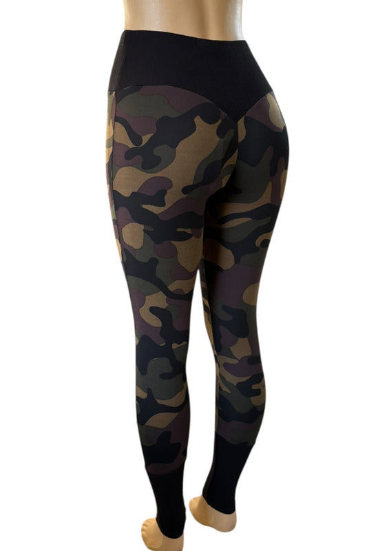 Camo Ribbed Trim Leggings #PZ7275