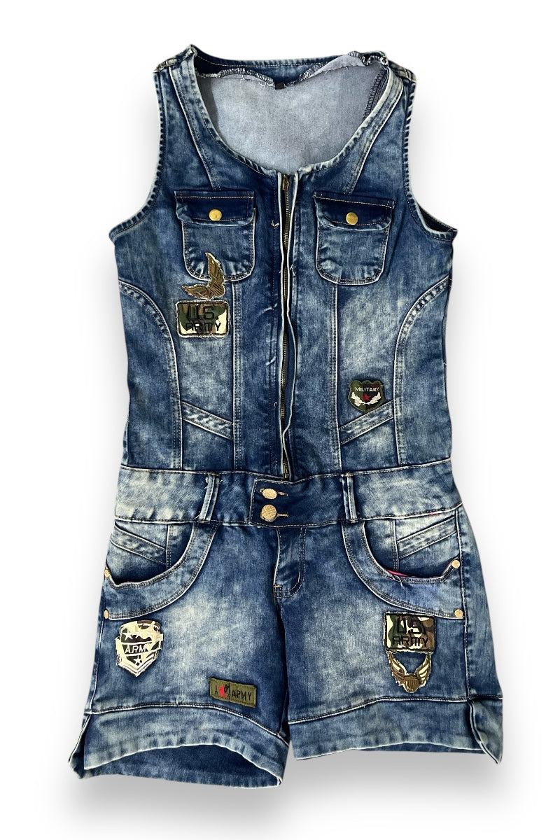 Patched Denim Romper