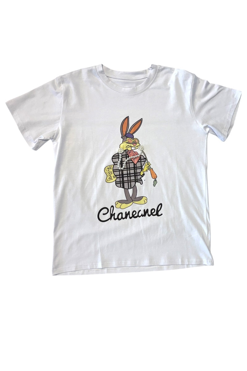 Pearl Bunny Graphic T Shirt - White