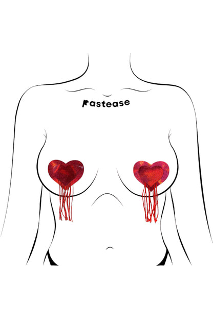 Red Holographic Hearts with Tassel Fringe Pasties - Pastease
