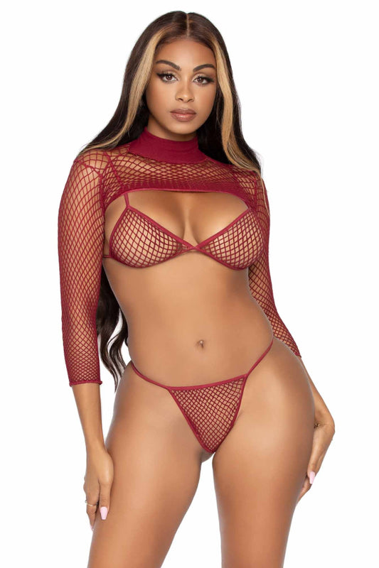 Deep Cut Fishnet Bikini Set