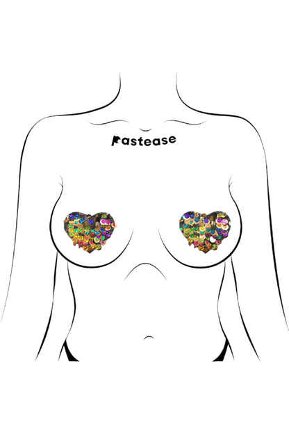 Multi-Color Party Sequin Heart Nipple Pasties - Pastease