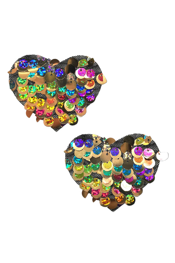 Multi-Color Party Sequin Heart Nipple Pasties - Pastease
