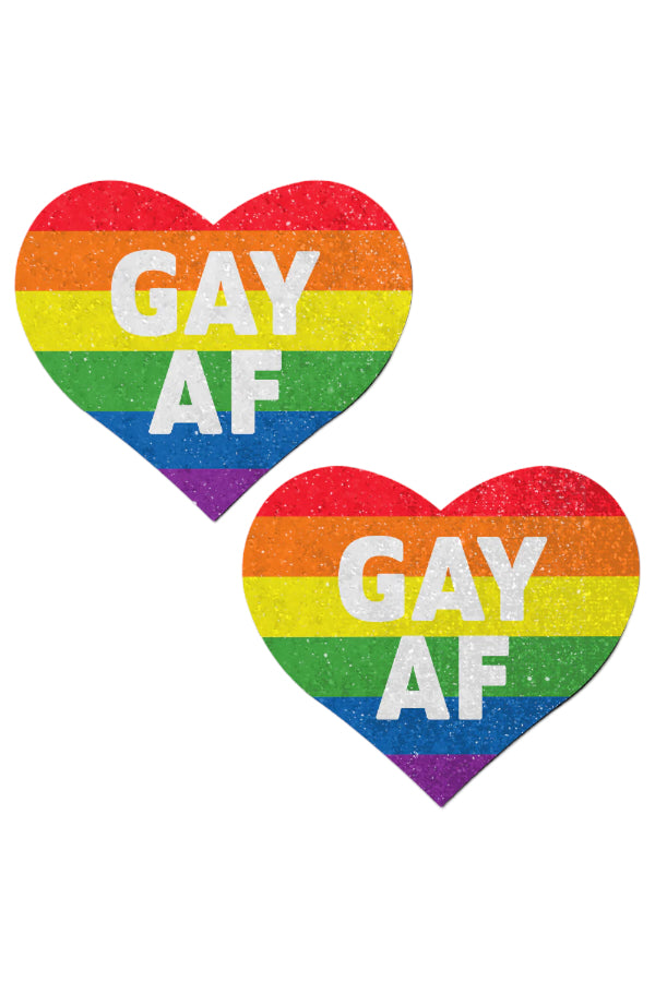 Rainbow 'GAY AF' Glitter Velvet Heart Pasties - Pastease