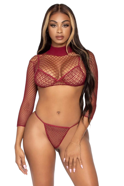 Deep Cut Fishnet Bikini Set