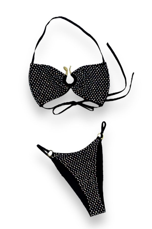 Snake Hold Rhinestone Bikini Set