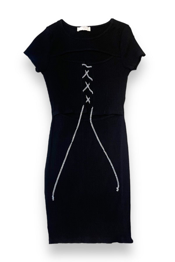 Chain Laced Up Cut Out Ribbed Dress