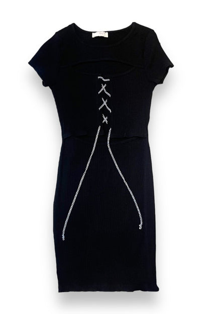 Chain Laced Up Cut Out Ribbed Dress