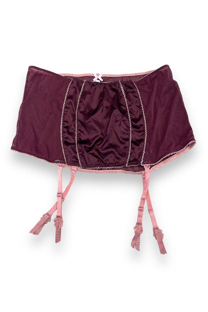 Satin and Lace Garter Skirt - Wine