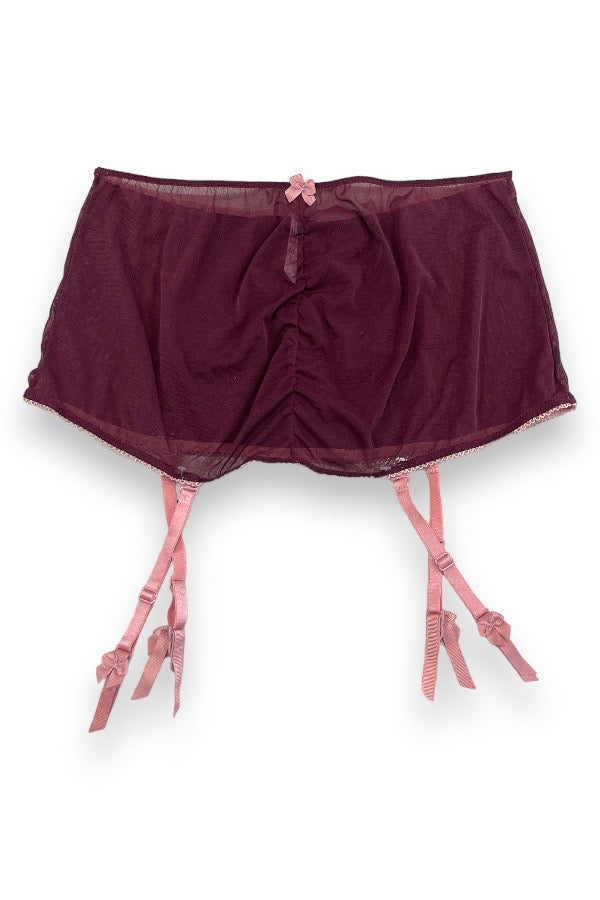 Satin and Lace Garter Skirt - Wine