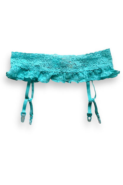 Ruffled Lace Garter Belt - Turquosie
