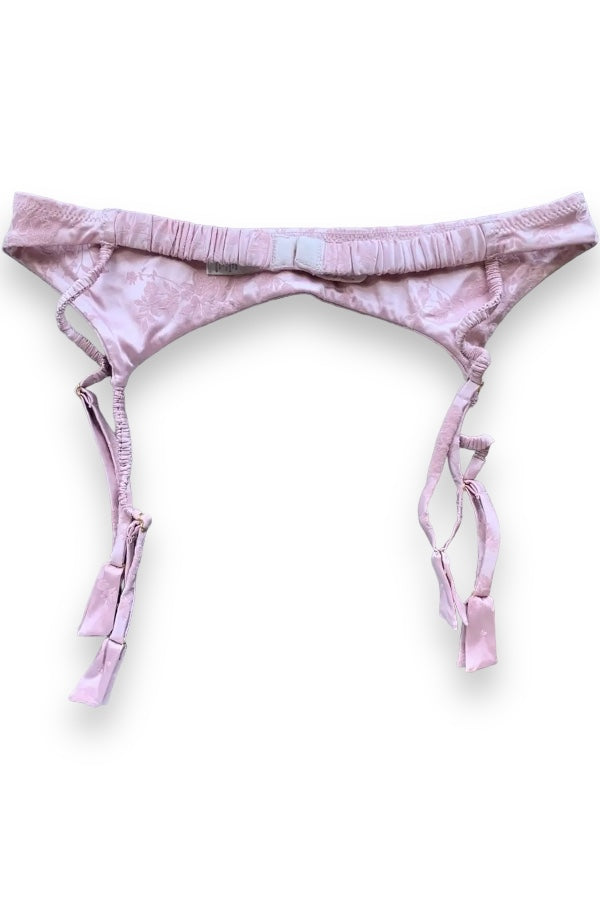 Floral Embossed Satin Garter Belt - Pink