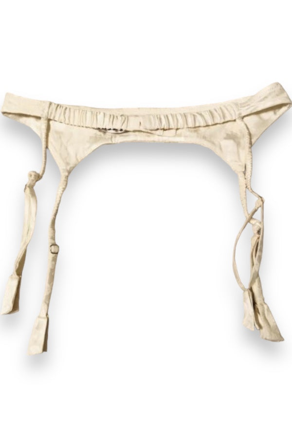 Floral Embossed Satin Garter Belt - Ivory 