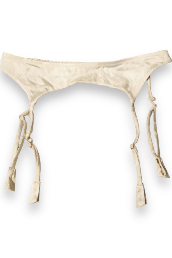 Floral Embossed Satin Garter Belt - Ivory 