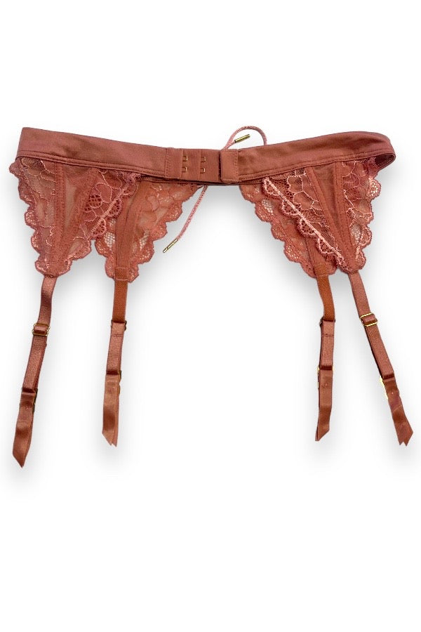 Satin and Lace Triangle Garter Belt -Salmon