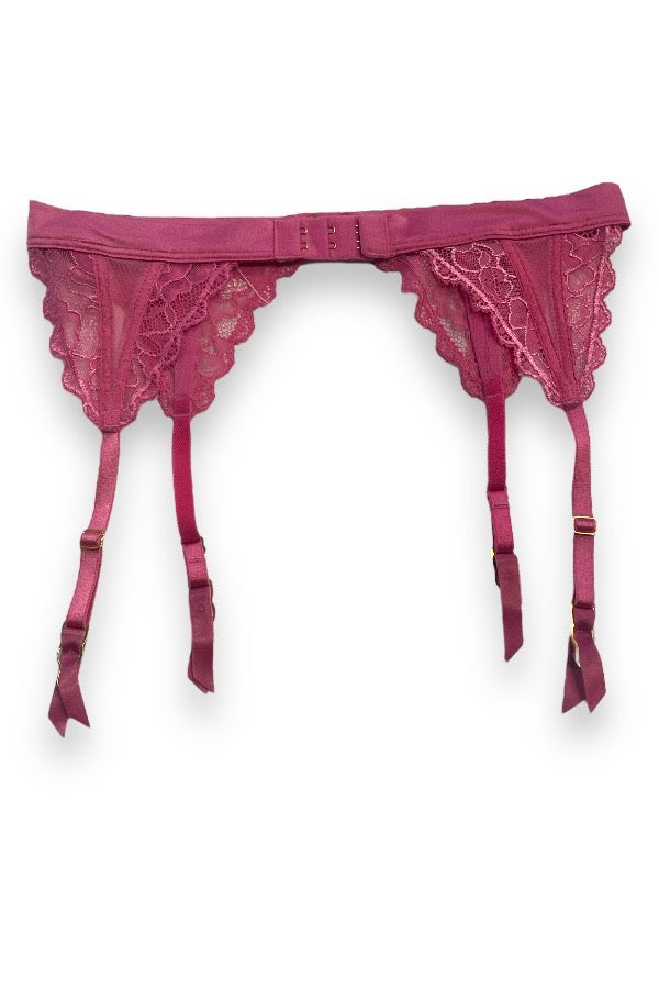 Satin and Lace Triangle Garter Belt - Fuchsia