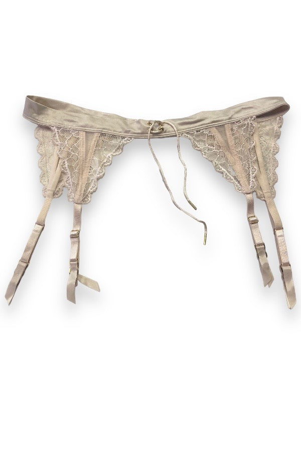 Satin and Lace Triangle Garter Belt -Nude