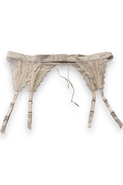 Satin and Lace Triangle Garter Belt -Nude
