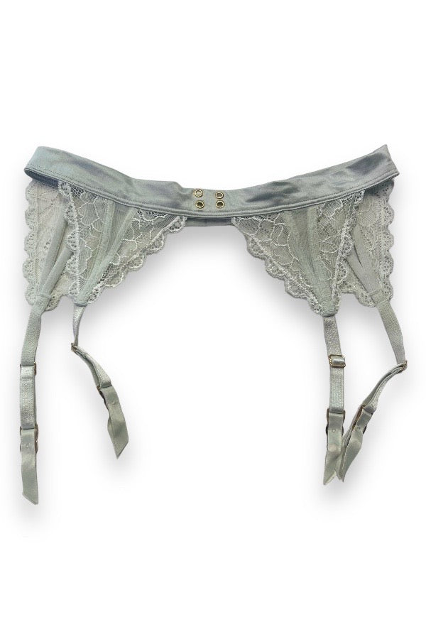Satin and Lace Triangle Garter Belt - Mint